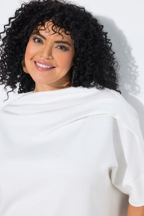Ulla Popken Draped Shoulder Top in White
