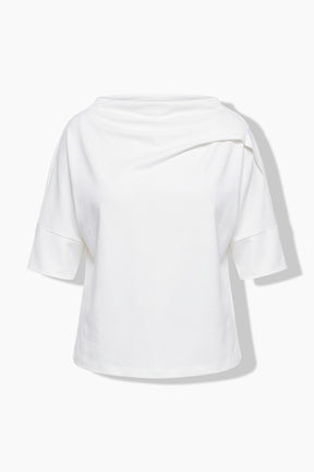 Ulla Popken Draped Shoulder Top in White 