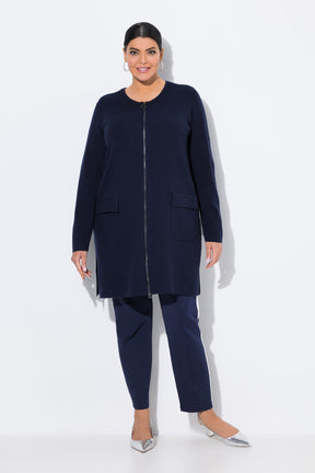 Ulla Popken Fine Ribbed Cardigan in Navy