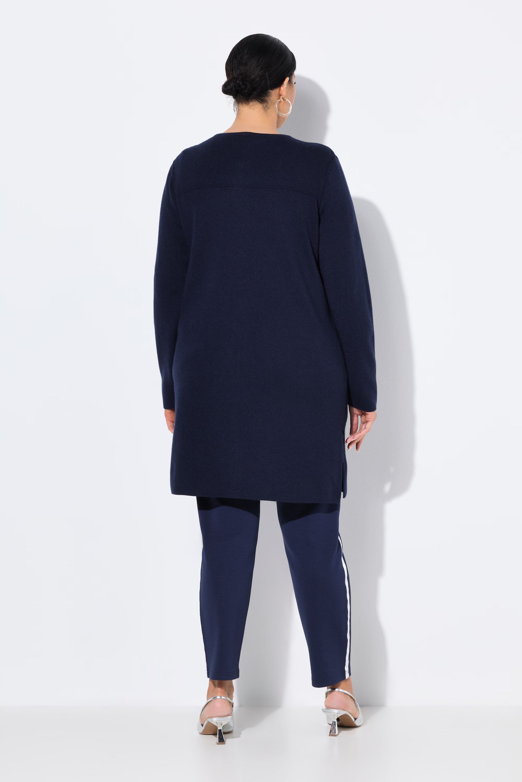Ulla Popken Fine Ribbed Cardigan in Navy