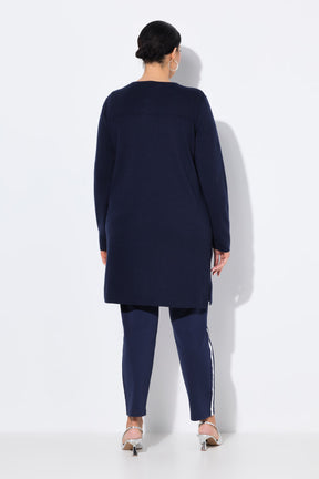 Ulla Popken Fine Ribbed Cardigan in Navy