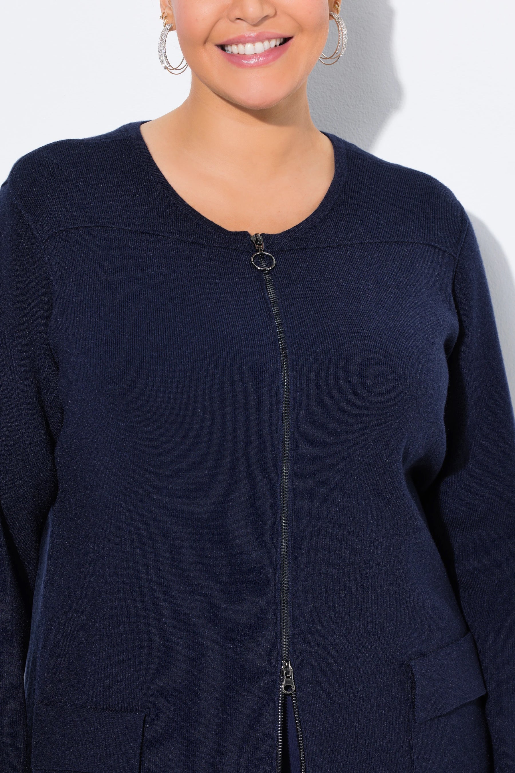 Ulla Popken Fine Ribbed Cardigan in Navy