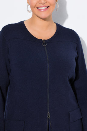 Ulla Popken Fine Ribbed Cardigan in Navy