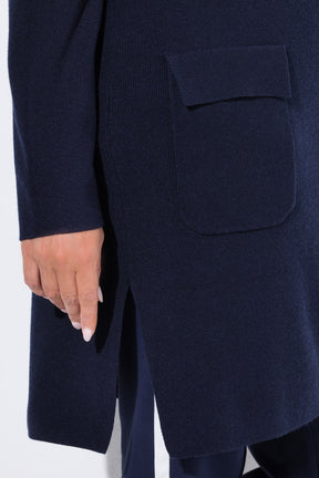 Ulla Popken Fine Ribbed Cardigan in Navy