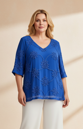 Ulla Popken Floral Blouse in Blue