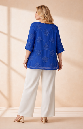Ulla Popken Floral Blouse in Blue