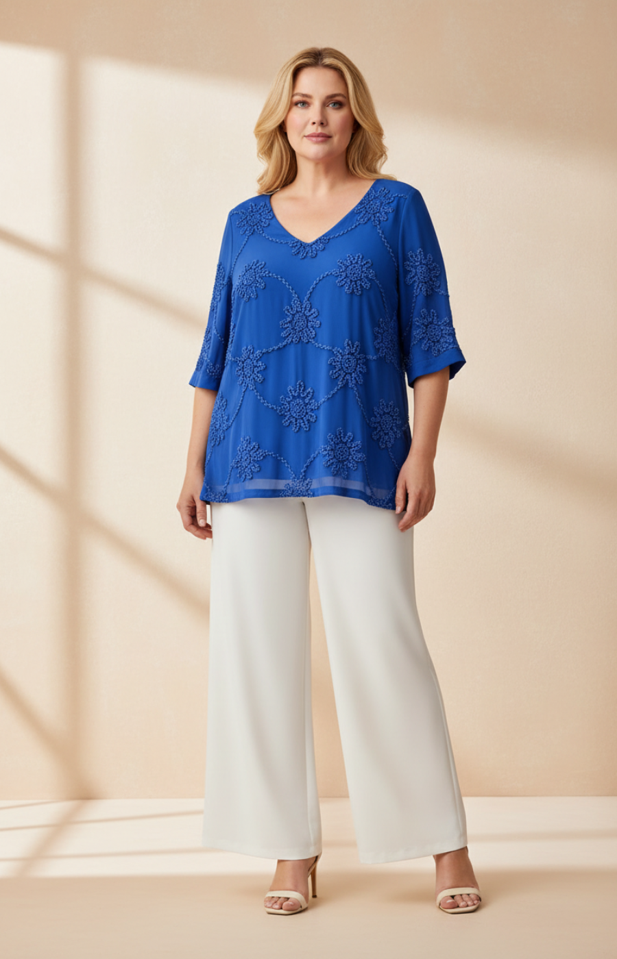 Ulla Popken Floral Blouse in Blue