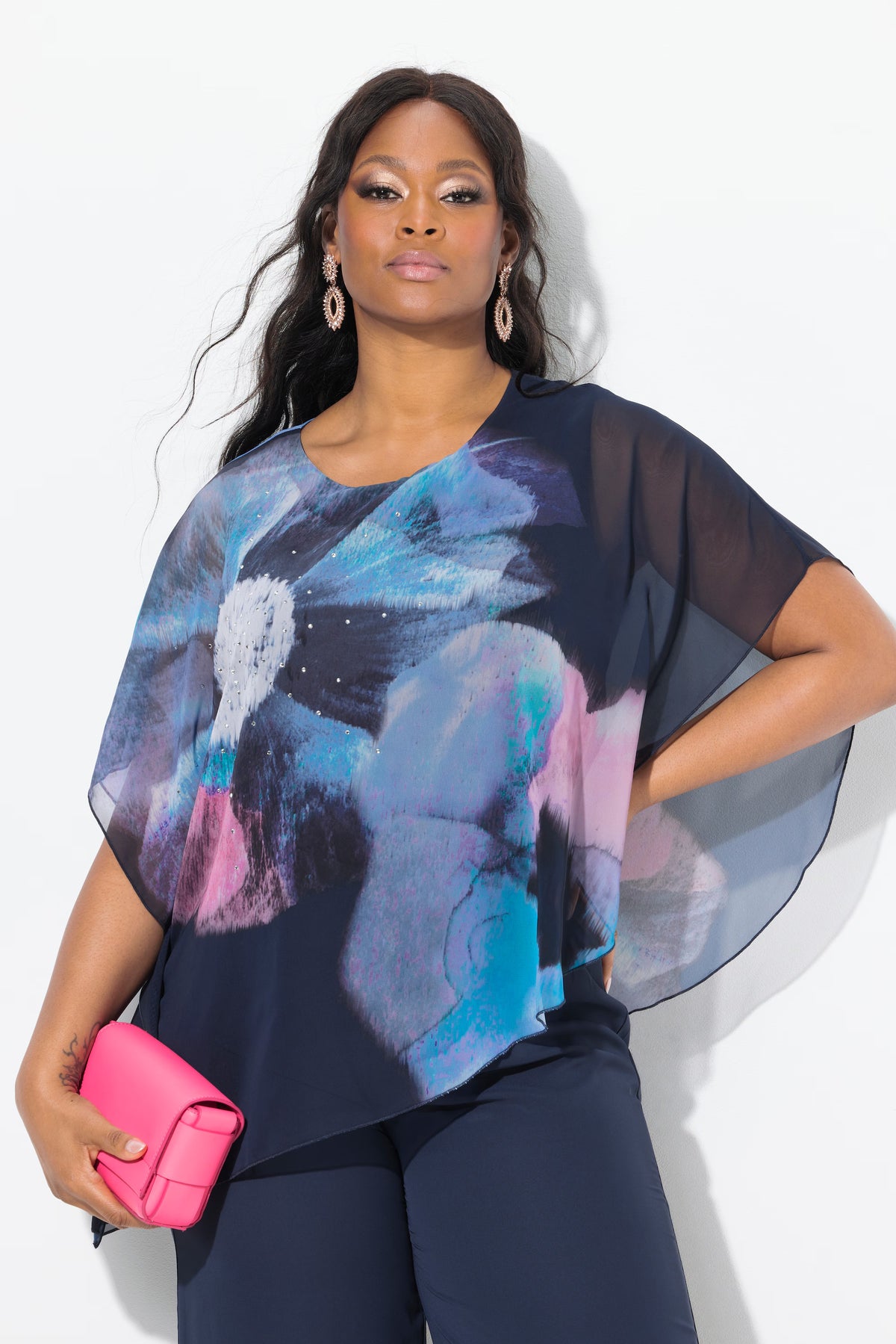 Ulla Popken Floral Chiffon Blouse in Black