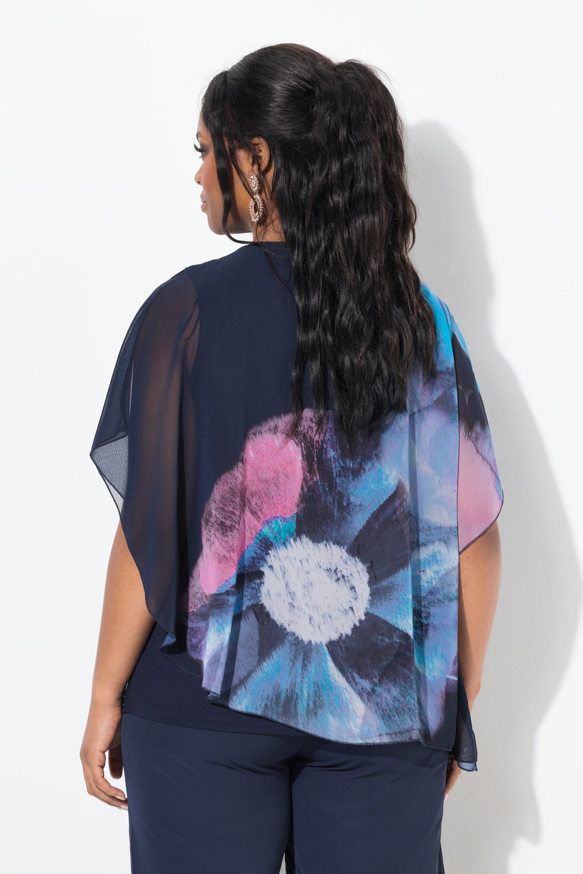 Ulla Popken Floral Chiffon Blouse in Black