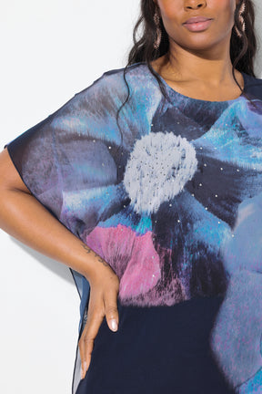Ulla Popken Floral Chiffon Blouse in Black