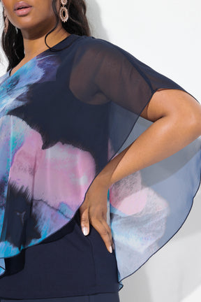 Ulla Popken Floral Chiffon Blouse in Black