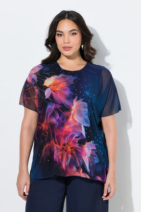 Ulla Popken Floral Chiffon Blouse in Navy 