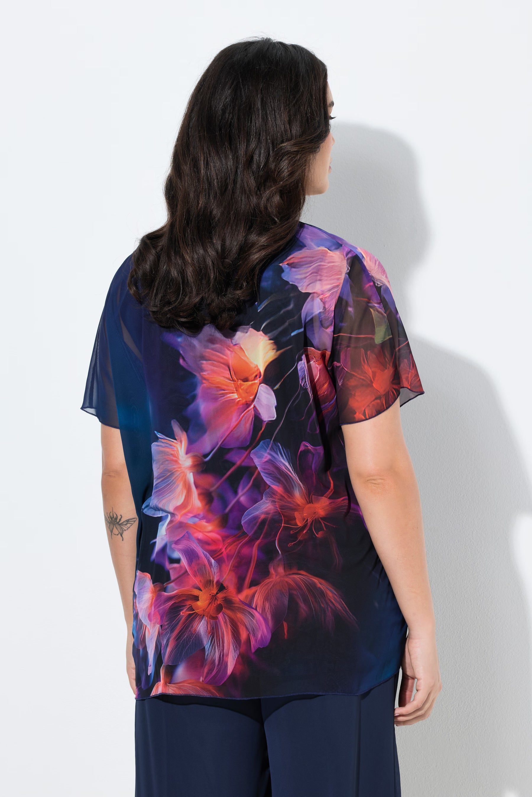 Ulla Popken Floral Chiffon Blouse in Navy 