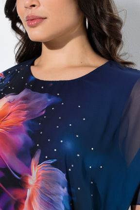 Ulla Popken Floral Chiffon Blouse in Navy 