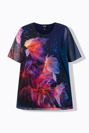 Ulla Popken Floral Chiffon Blouse in Navy