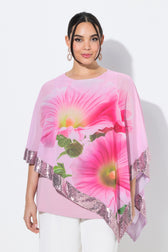 Ulla Popken Floral Chiffon Blouse with Sequins in Pink 