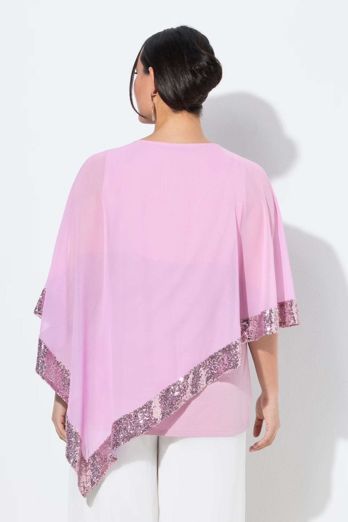 Ulla Popken Floral Chiffon Blouse with Sequins in Pink 