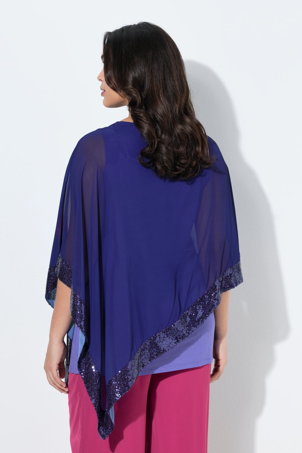 Ulla Popken Floral Chiffon Blouse with Sequins in Purple 