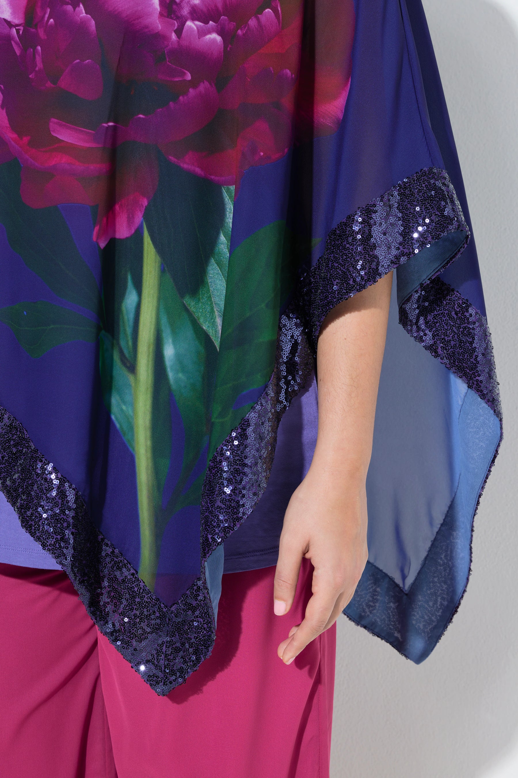 Ulla Popken Floral Chiffon Blouse with Sequins in Purple  