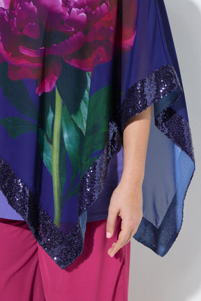 Ulla Popken Floral Chiffon Blouse with Sequins in Purple  