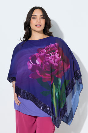 Ulla Popken Floral Chiffon Blouse with Sequins in Purple  