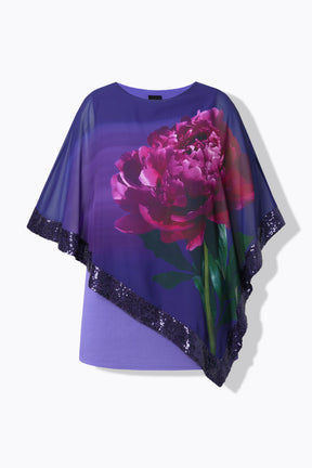 Ulla Popken Floral Chiffon Blouse with Sequins in Purple  