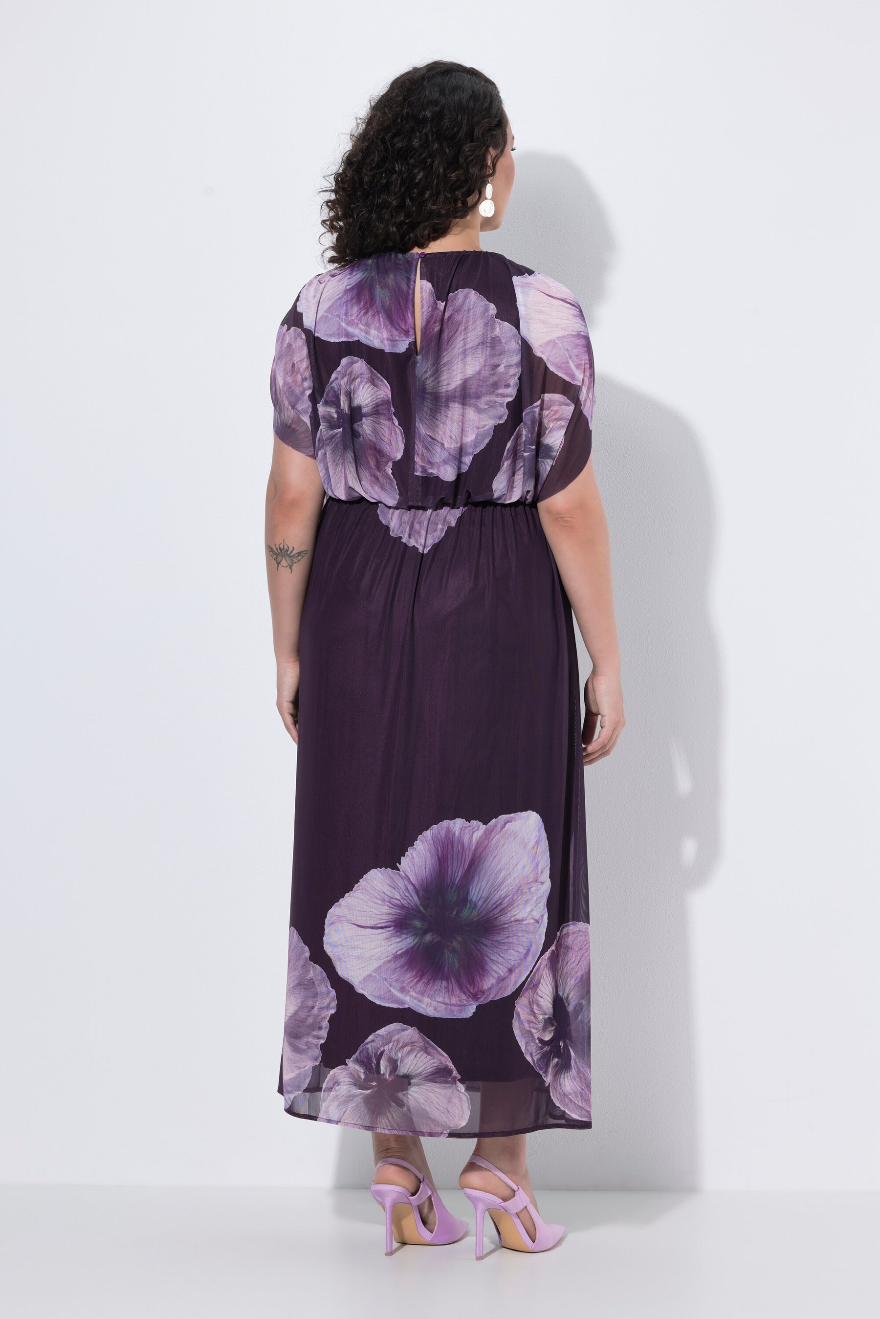 Ulla Popken Floral Chiffon Dress in Purplev 