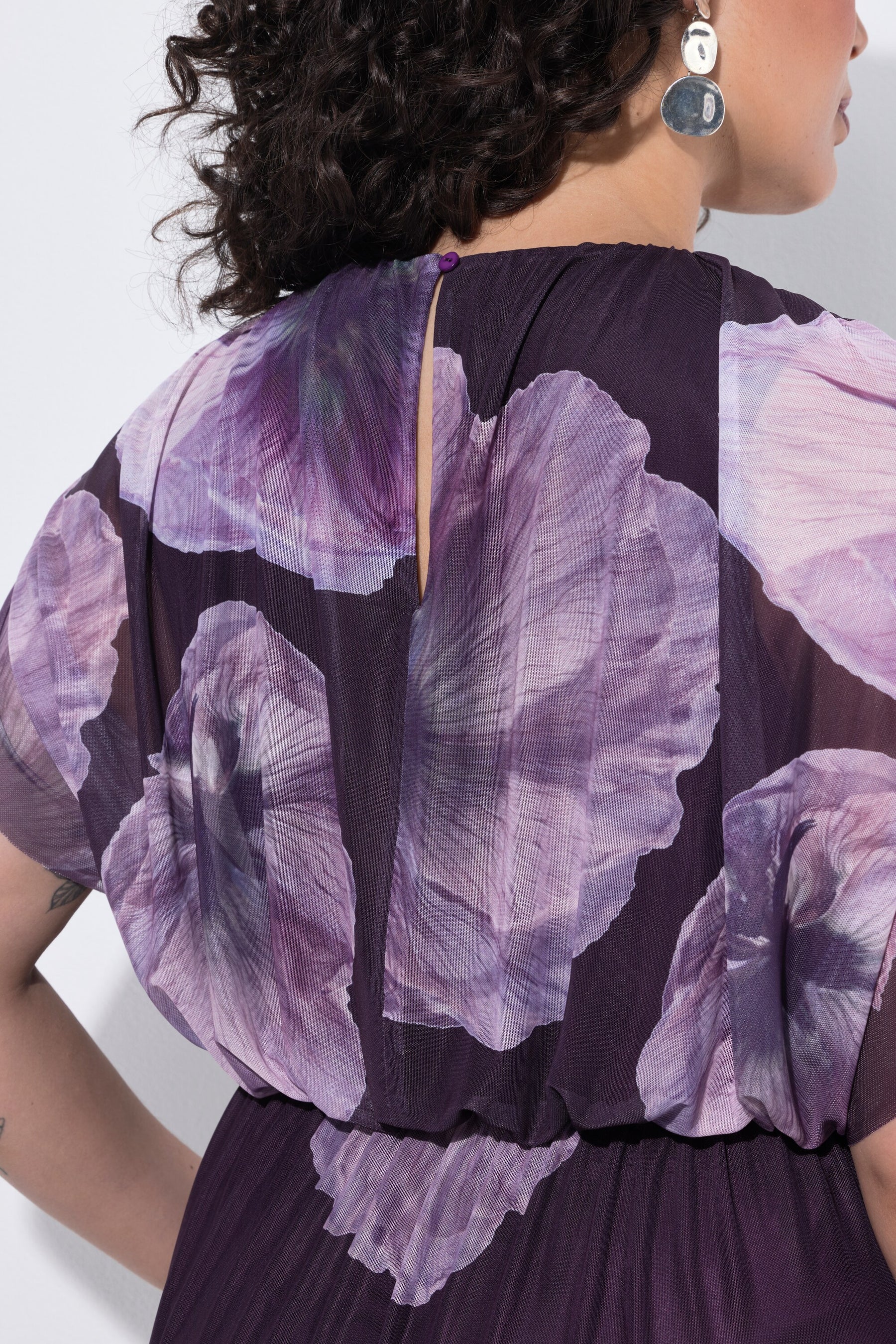 Ulla Popken Floral Chiffon Dress in Purple 