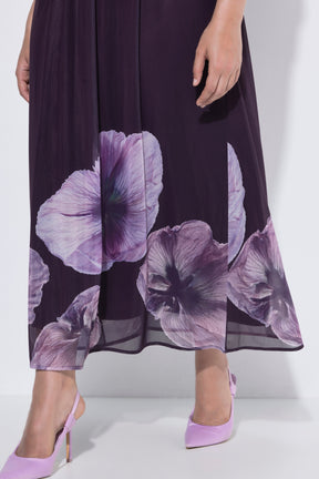 Ulla Popken Floral Chiffon Dress in Purple 