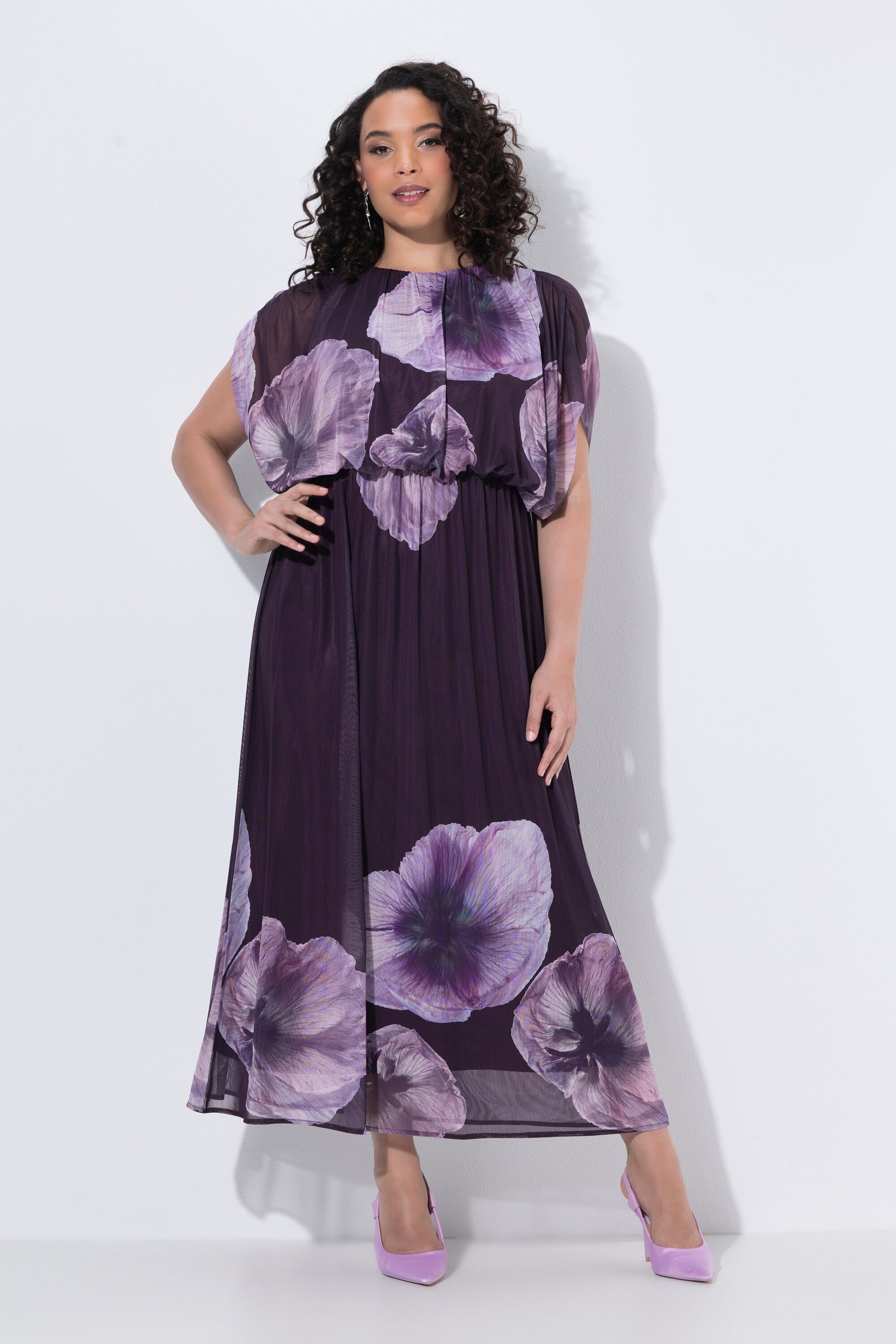Ulla Popken Floral Chiffon Dress in Purple 
