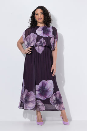 Ulla Popken Floral Chiffon Dress in Purple 