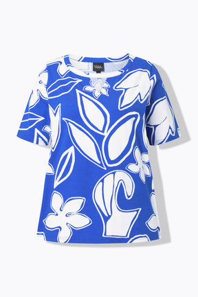 Ulla Popken Floral Keyhole T-Shirt in Blue 