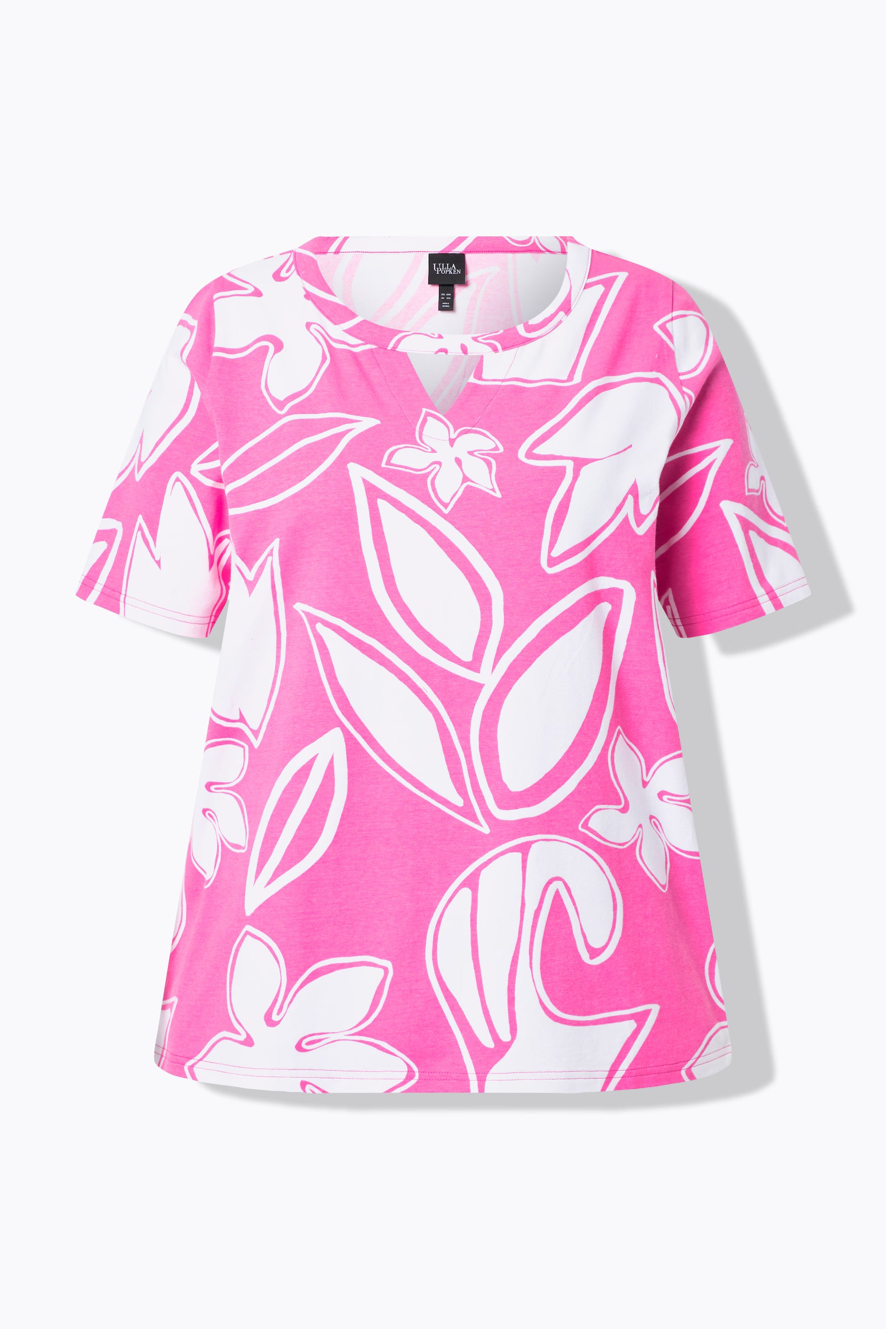 Ulla Popken Floral Keyhole T-Shirt in Pink 