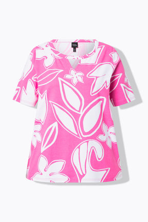 Ulla Popken Floral Keyhole T-Shirt in Pink 