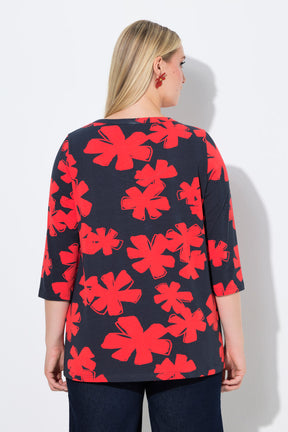 Ulla Popken Floral Keyhole Top in Red 