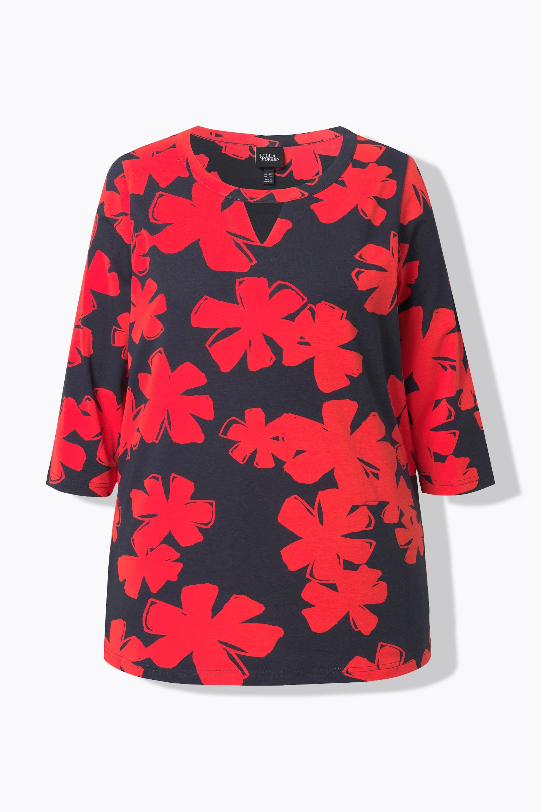 Ulla Popken Floral Keyhole Top in Red 