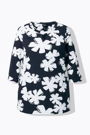 Ulla Popken Floral Keyhole Top in White, product image
