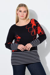 Ulla Popken Floral Knit Jumper in Black 