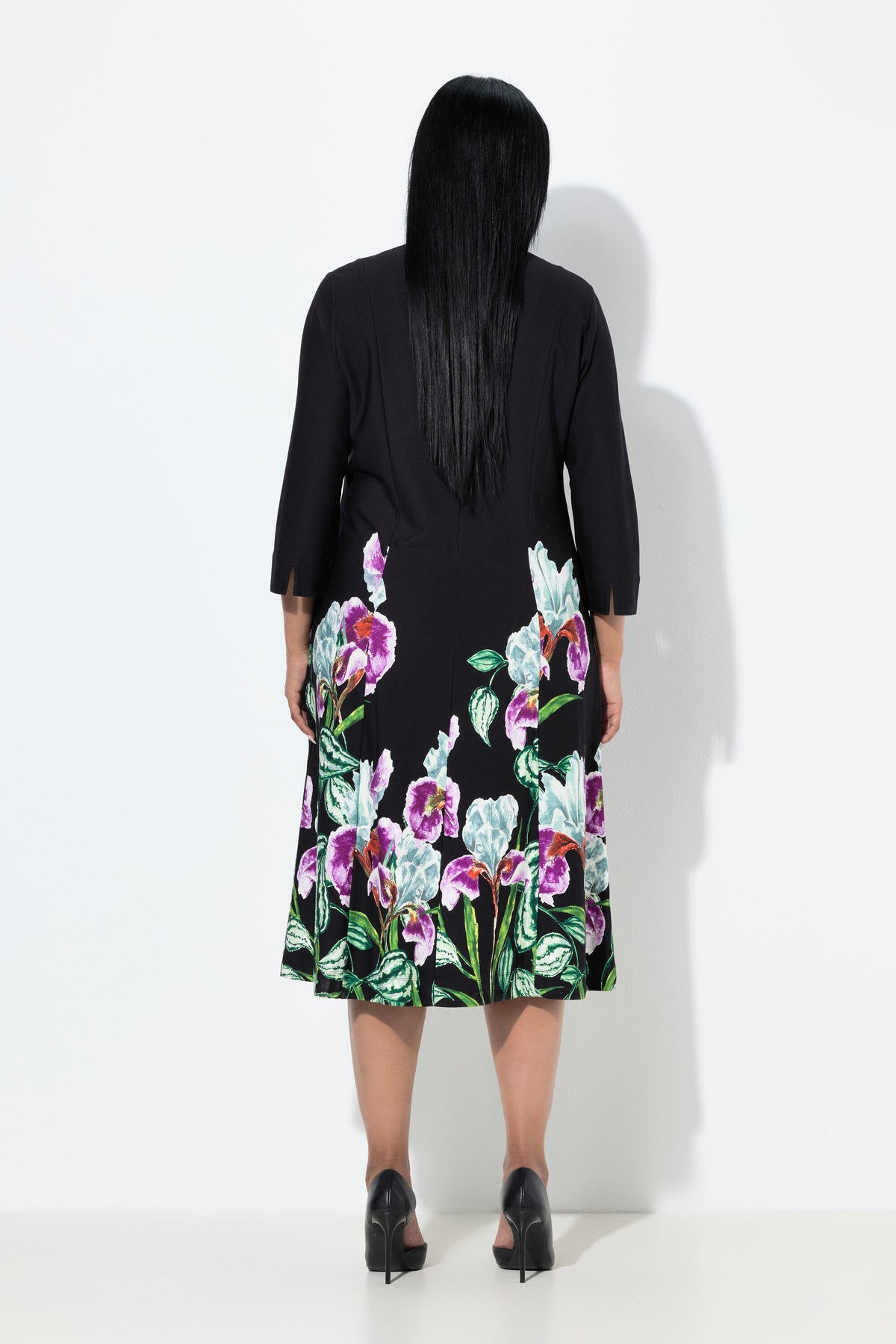 Ulla Popken Floral Midi Dress in Black