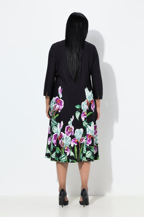 Ulla Popken Floral Midi Dress in Black