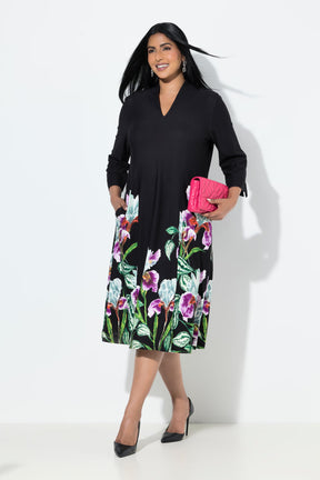 Ulla Popken Floral Midi Dress in Black