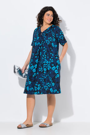 Ulla Popken Floral Midi Dress in Navy