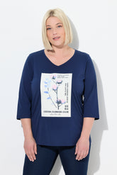 Ulla Popken Floral Motif Top in Navy