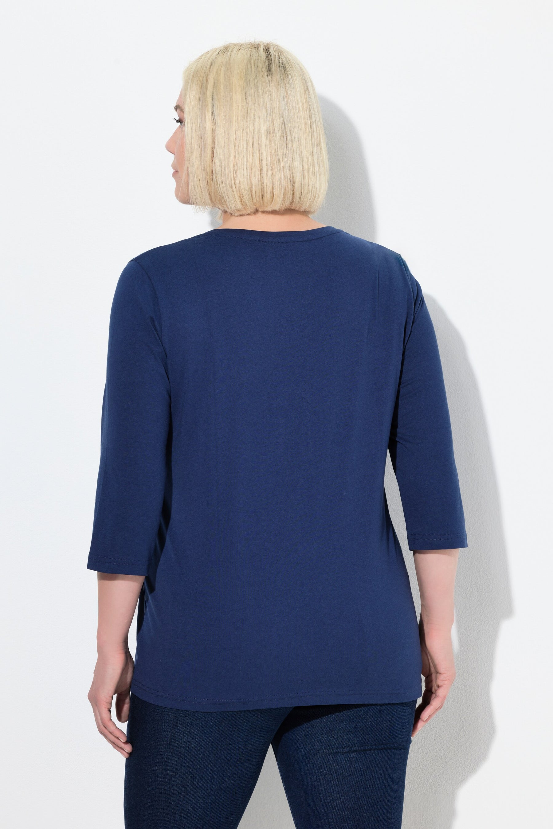 Ulla Popken Floral Motif Top in Navy