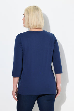 Ulla Popken Floral Motif Top in Navy