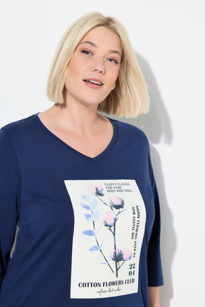 Ulla Popken Floral Motif Top in Navy