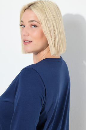 Ulla Popken Floral Motif Top in Navy