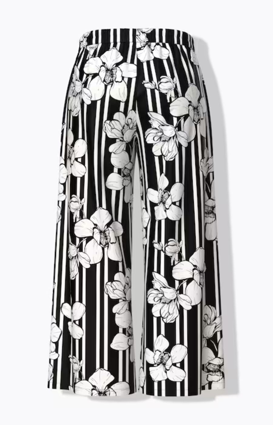 Ulla Popken Floral Palazzo Trousers in Black