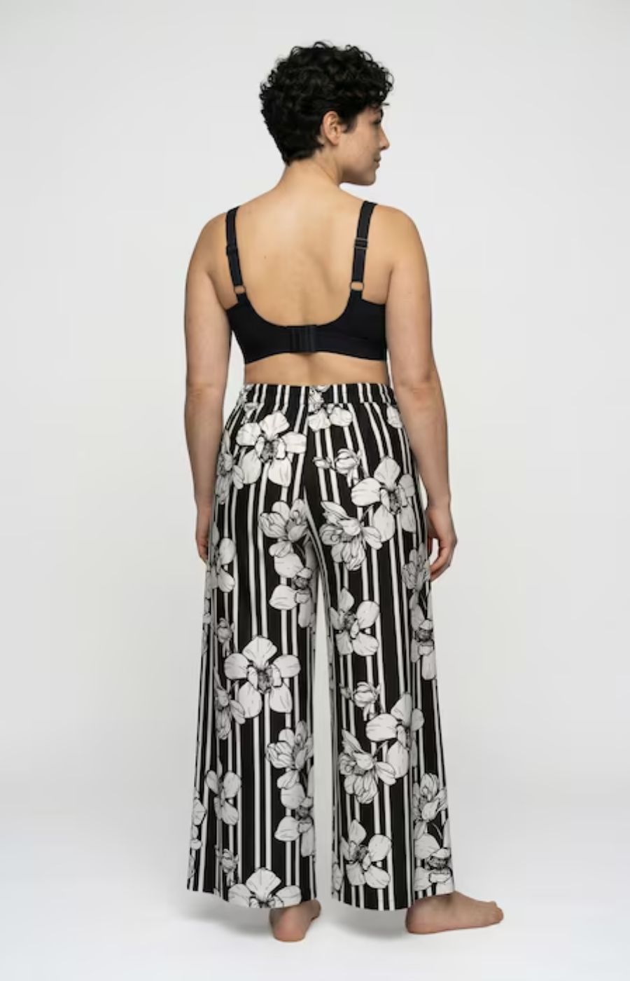 Ulla Popken Floral Palazzo Trousers in Black