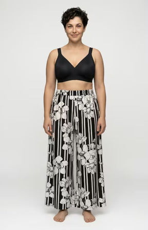 Ulla Popken Floral Palazzo Trousers in Black